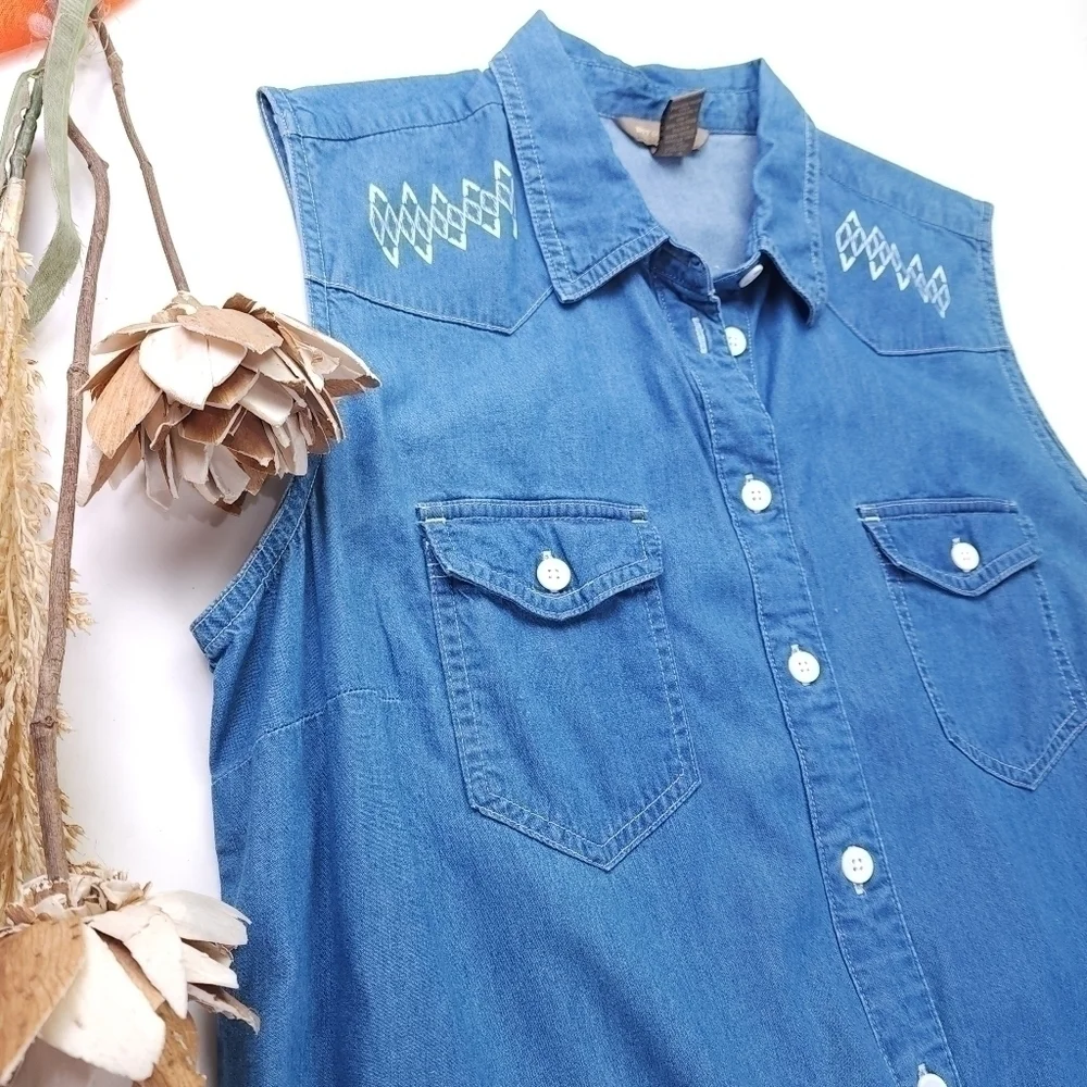 Bit n Bridle Blue Cotton Rayon Blend Sleeveless Dress Sz L - Picture 3 of 10